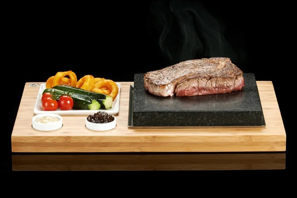 The SteakStones Steak Plate & Sauces Set